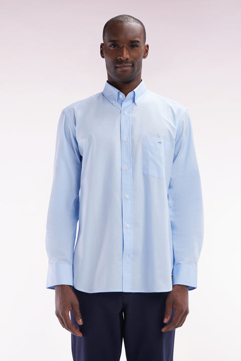 Straight-fit sky blue cotton shirt with elbow patch - Image 1
