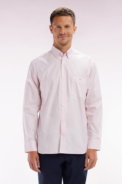 Straight-fit pink cotton shirt with elbow patch - Image 1