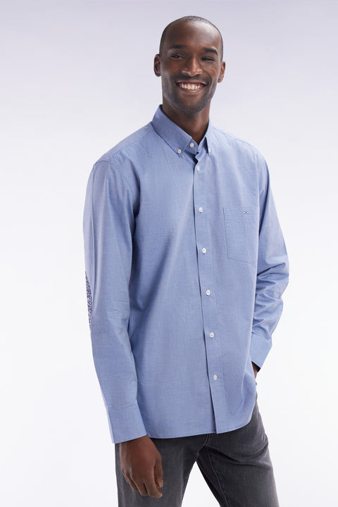 Straight-fit sky blue cotton shirt with elbow patch - Image 3