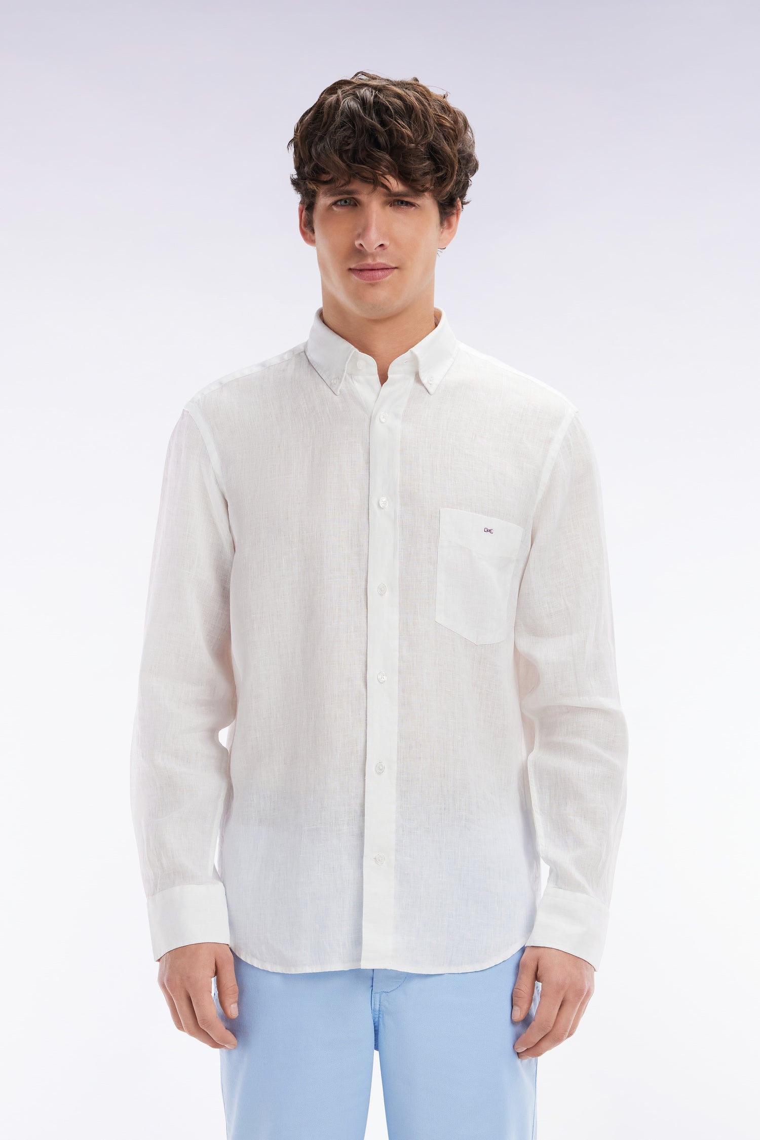 Chemise en lin blanc unie coupe droite