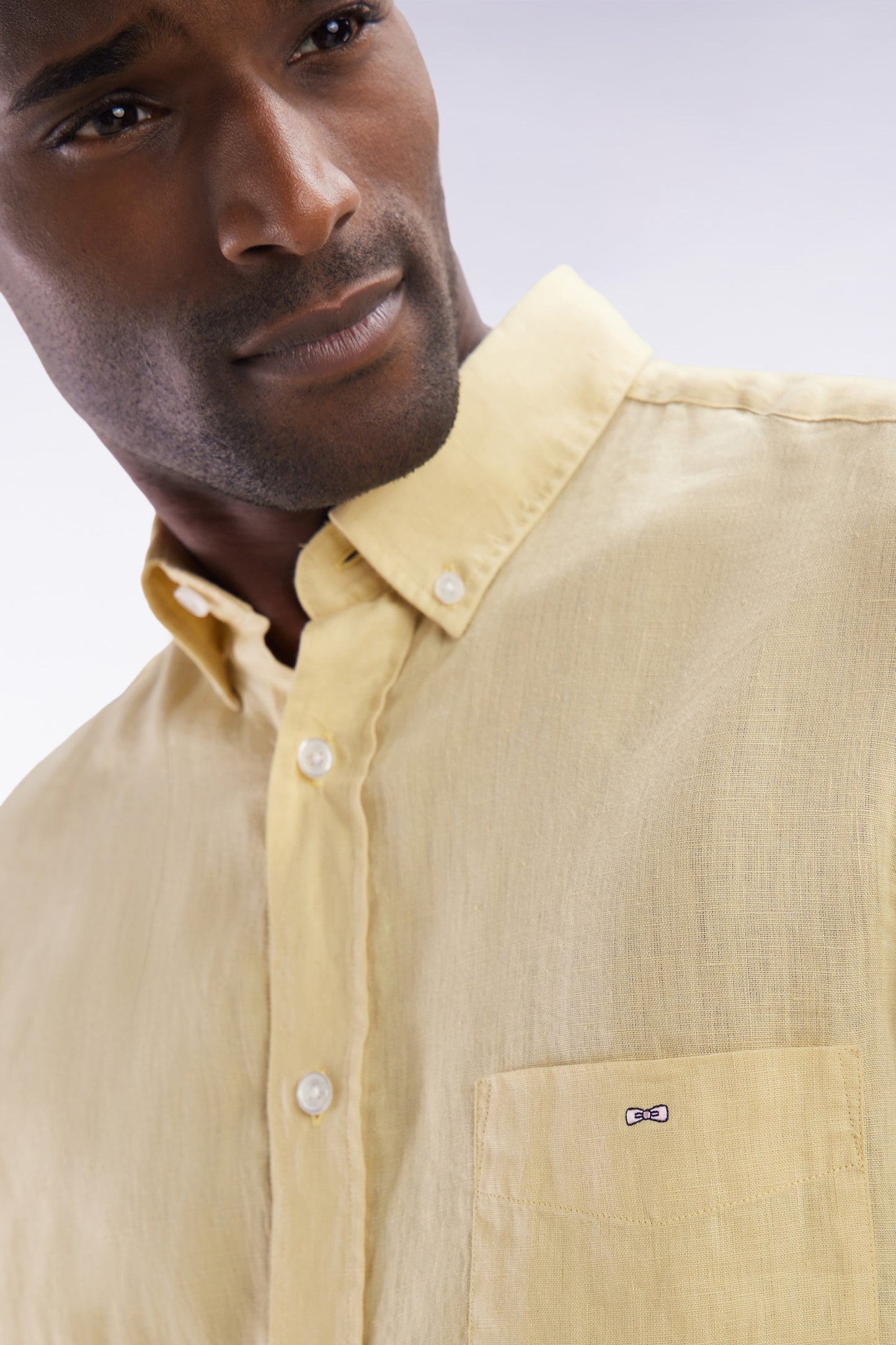 Straight-fit ivory linen shirt