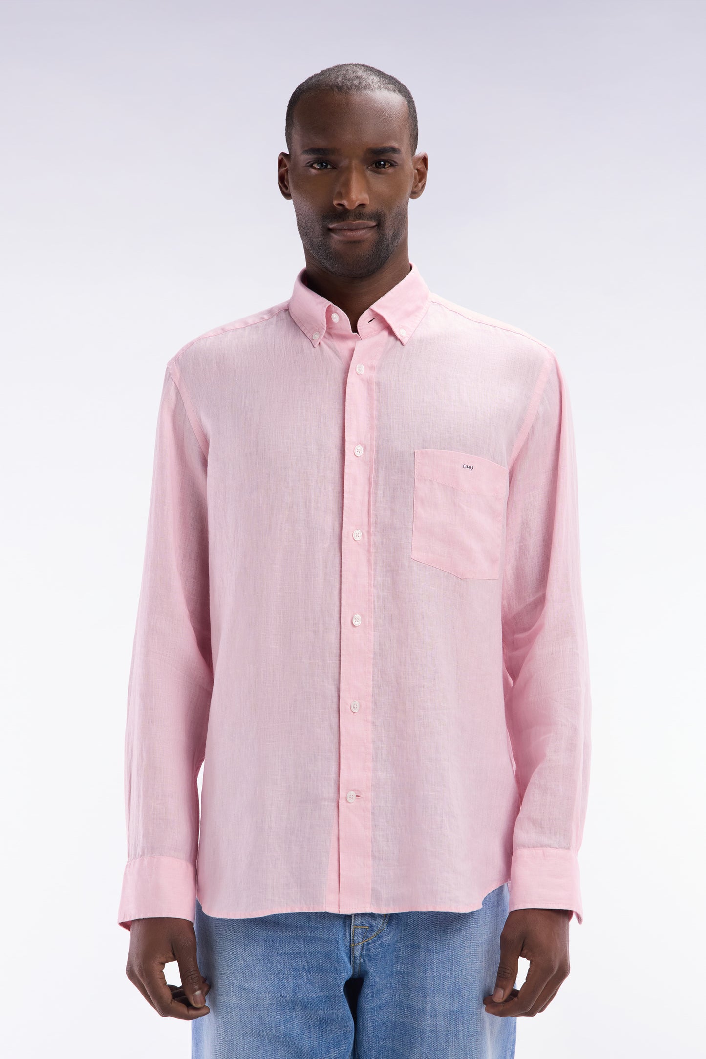 Straight-fit pink linen shirt