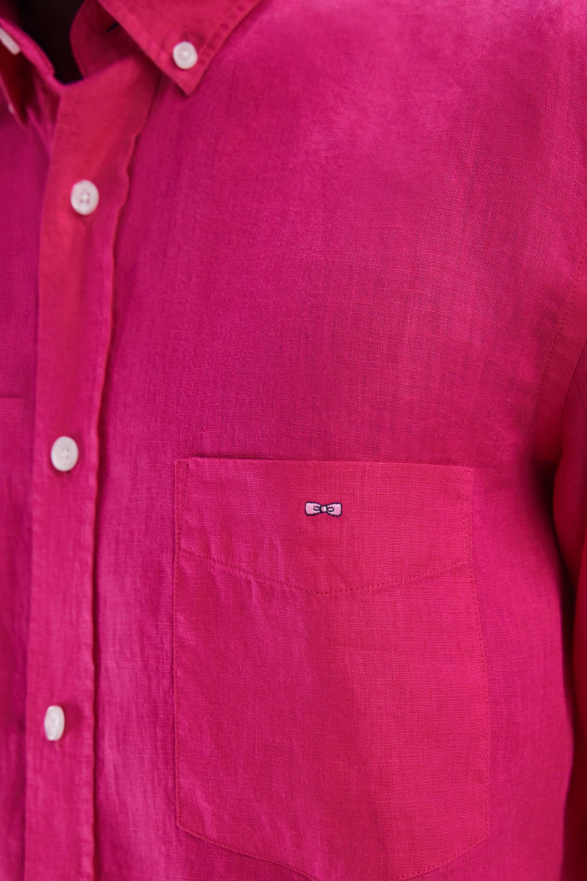 Chemise en lin fuchsia unie coupe droite