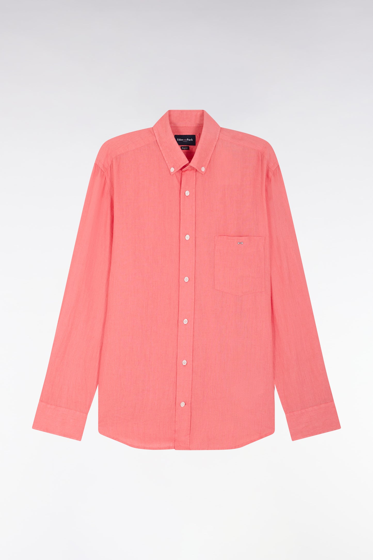 Straight-fit salmon linen shirt