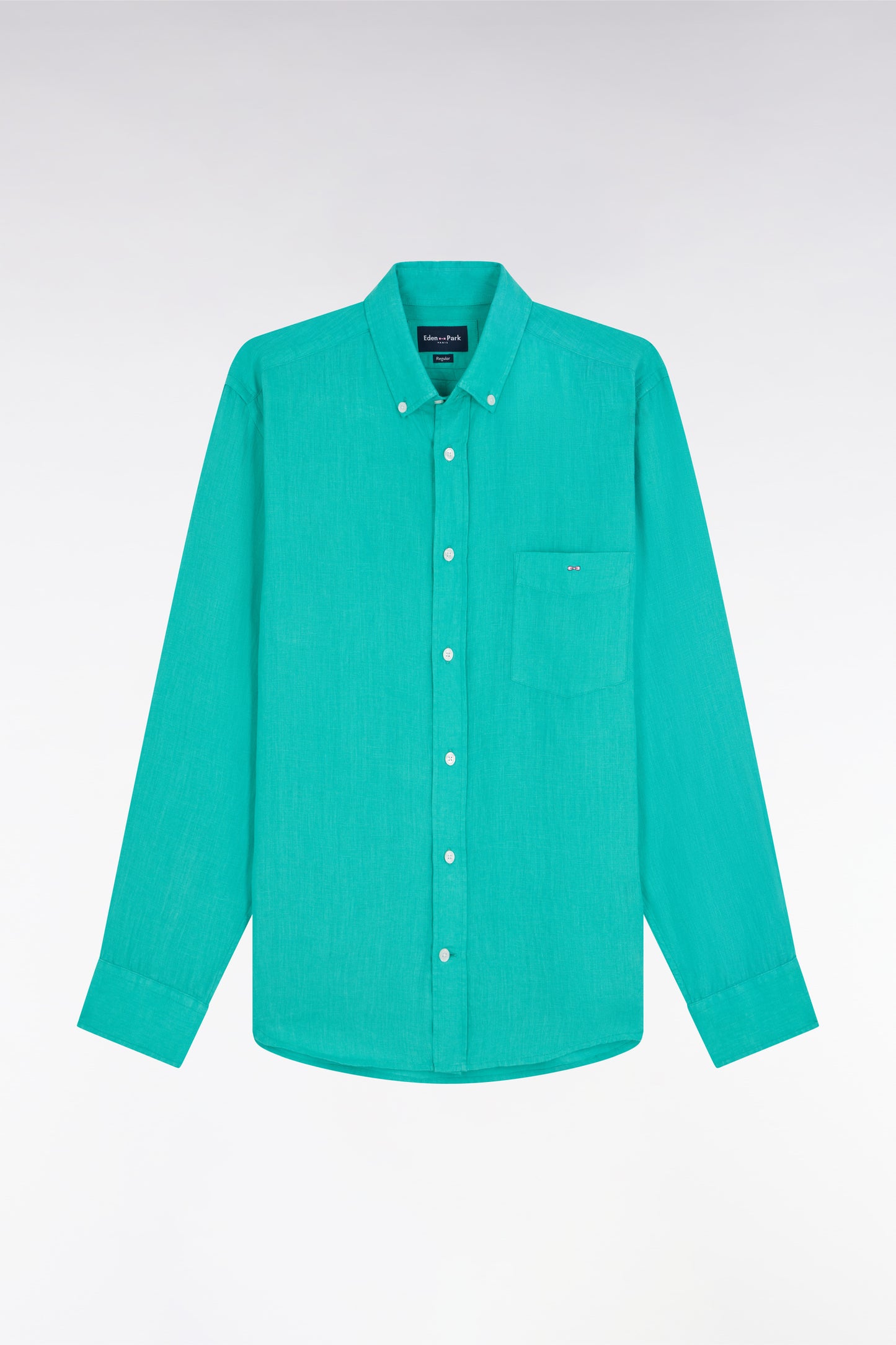 Chemise en lin vert unie coupe droite