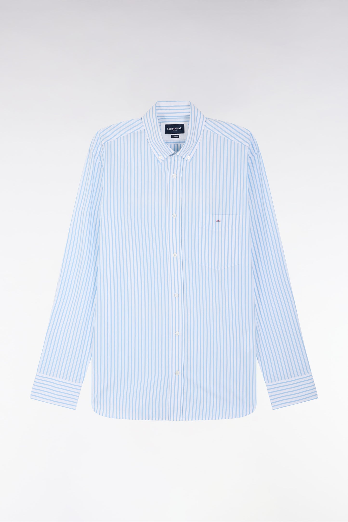 Chemise en coton rayée bleu ciel coupe droite