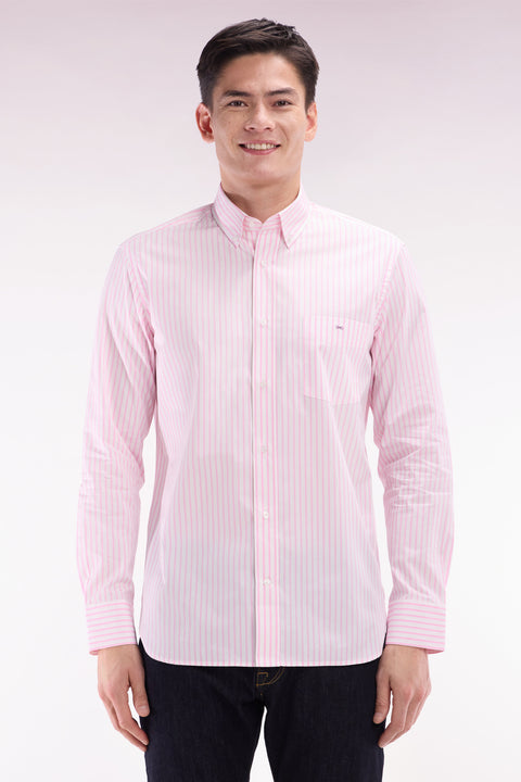 Straight-fit striped pink cotton shirt - Image 1