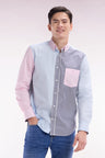 Straight-fit tricolor striped cotton shirt