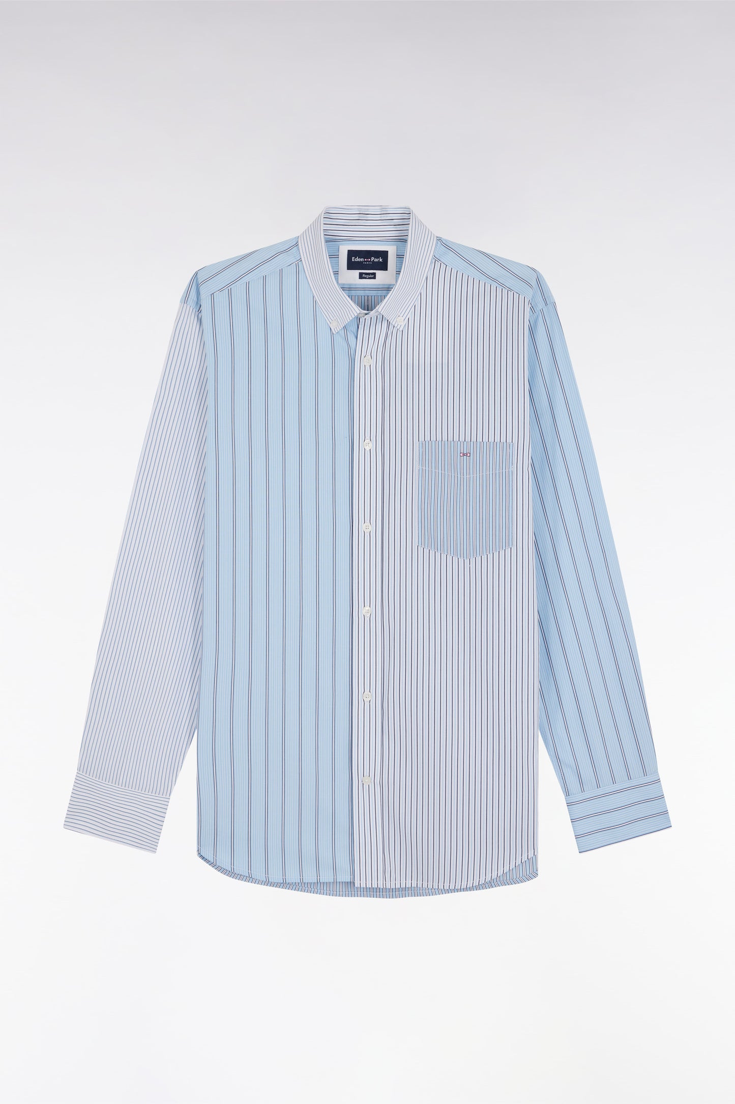 Straight-fit striped sky blue cotton poplin shirt
