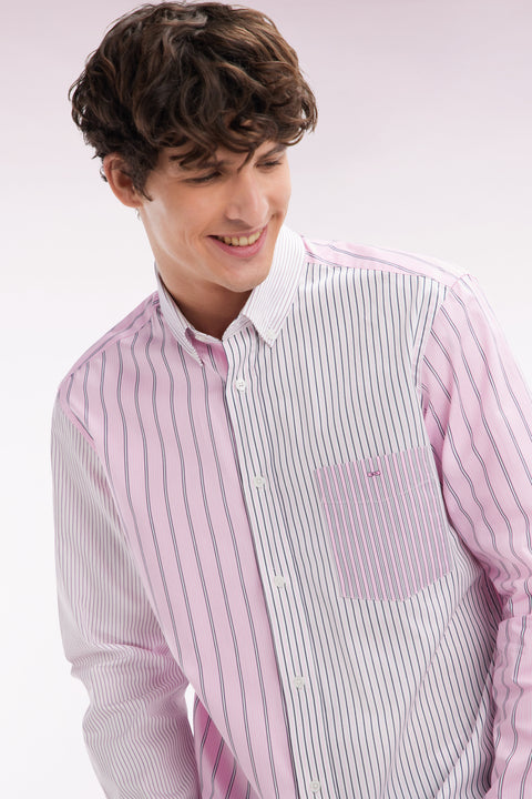 Straight-fit striped pink cotton poplin shirt - Image 3