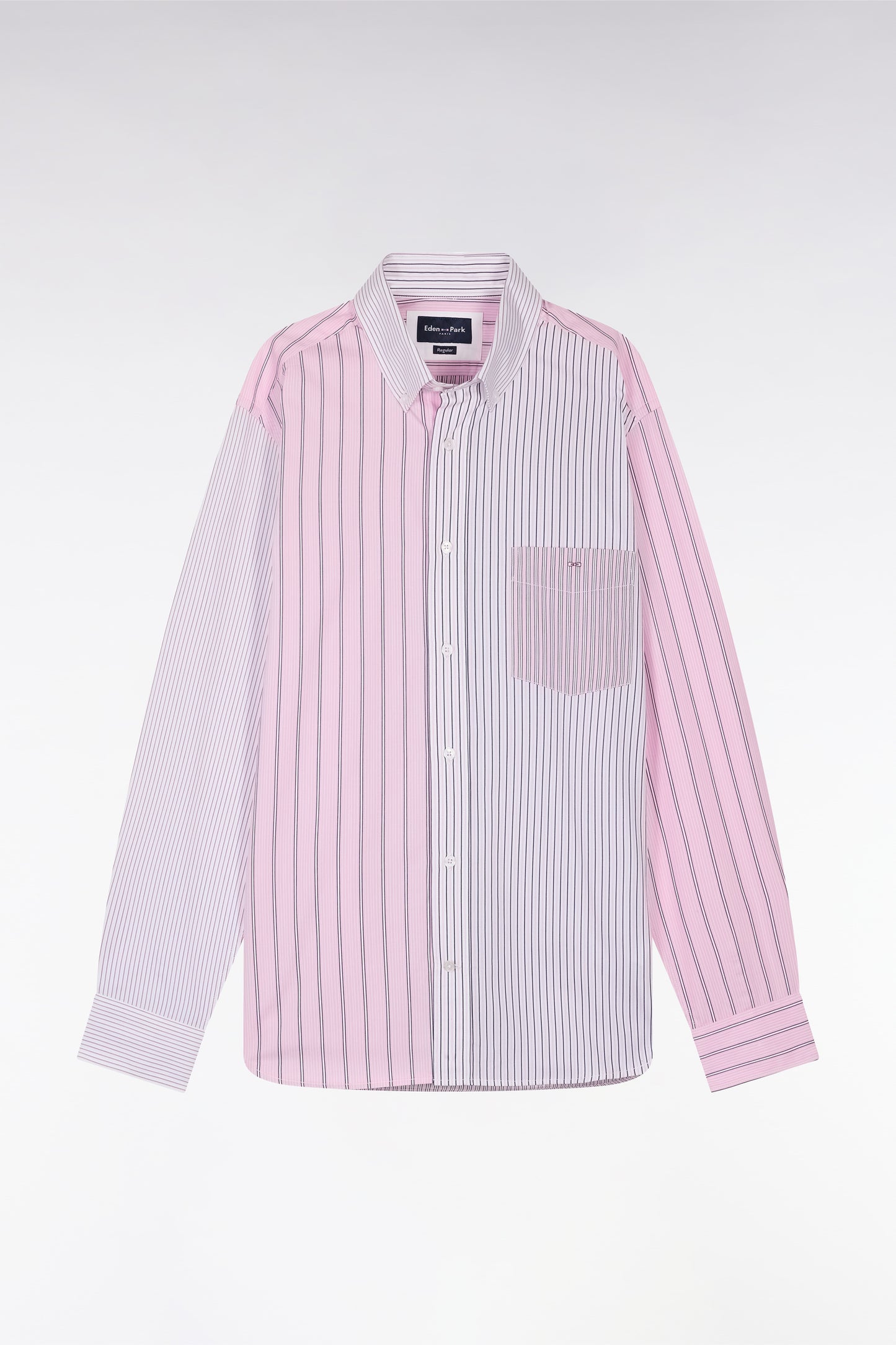 Straight-fit striped pink cotton poplin shirt