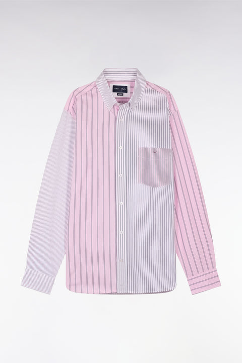 Straight-fit striped pink cotton poplin shirt - Image 2