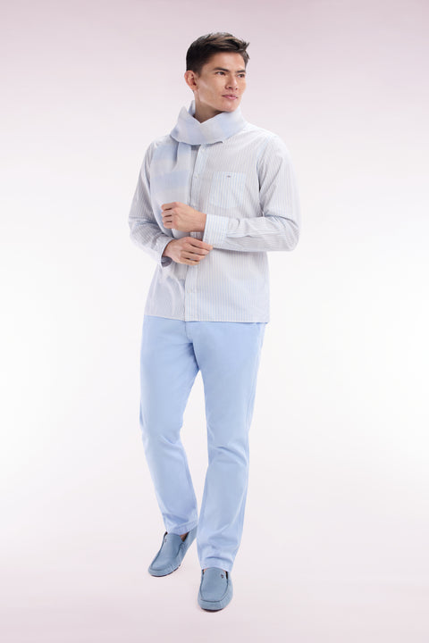 Straight-fit sky blue striped cotton shirt - Image 3