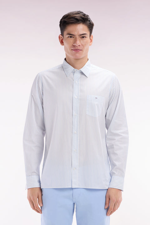 Straight-fit sky blue striped cotton shirt - Image 1