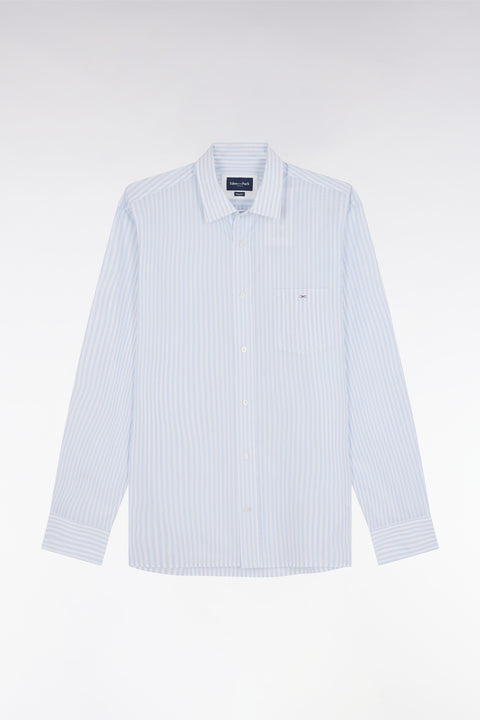 Straight-fit sky blue striped cotton shirt - Image 2