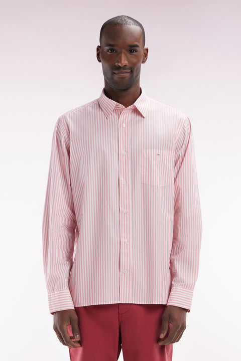 Straight-fit pink striped cotton shirt - Image 1