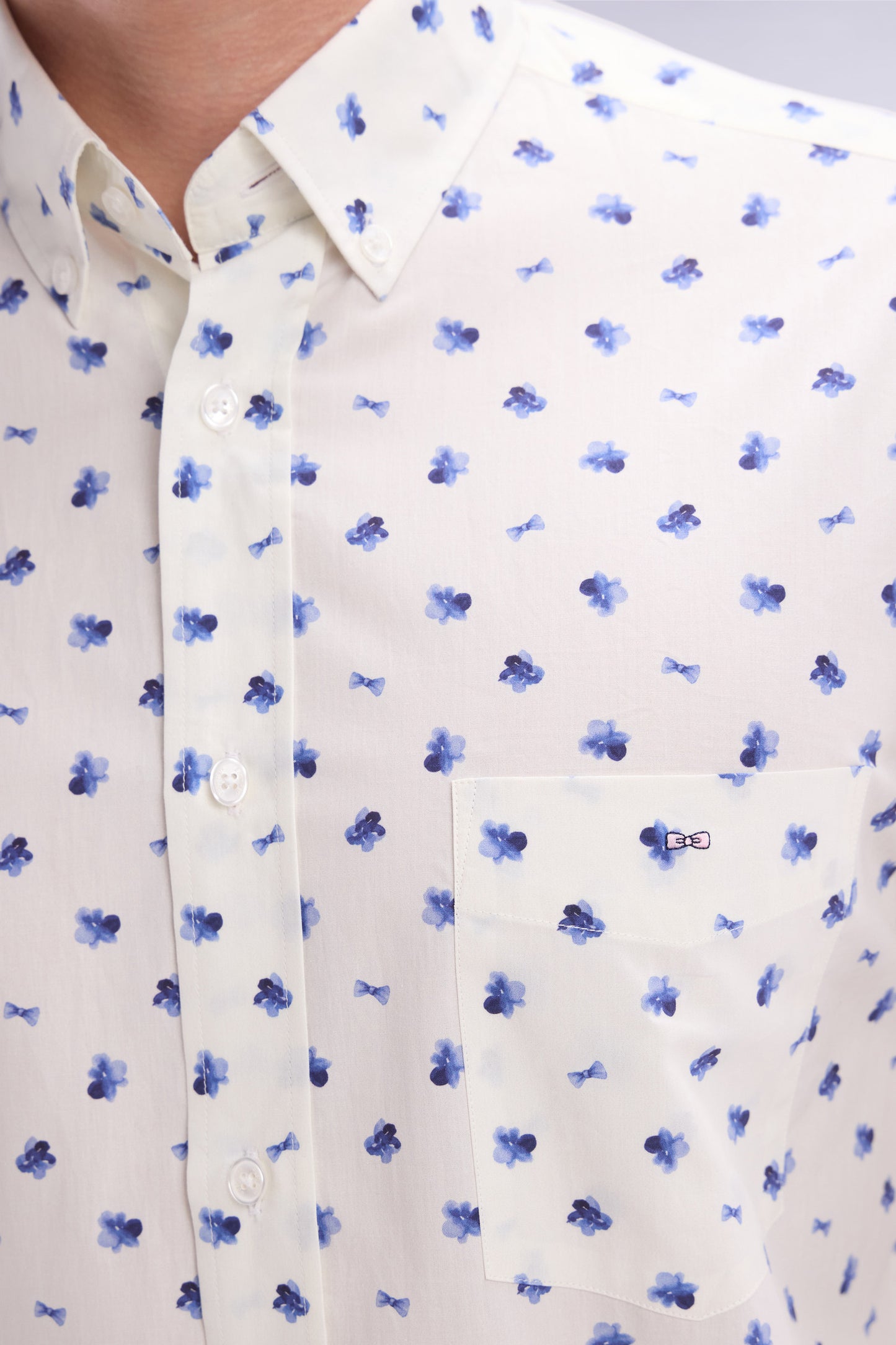 Off white cotton navy knot micropattern shirt, straight cut