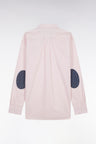 Straight-fit pink cotton shirt with navy elbow patches