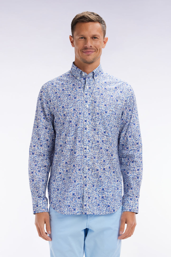 Chemise à micromotifs en coton Pima ciel coupe droite