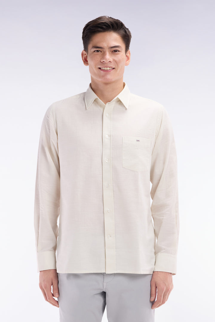 Chemise unie à poche plaquée en coton beige