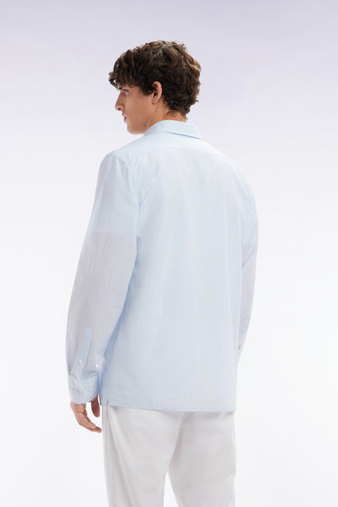 Straight-fit sky blue striped seersucker cotton shirt - Image 3