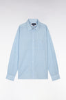 Straight-fit white printed sky blue cotton poplin shirt