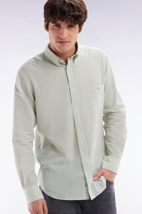 Straight-fit green gingham micro-checked cotton poplin shirt - Image 3