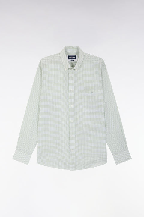 Straight-fit green gingham micro-checked cotton poplin shirt - Image 2