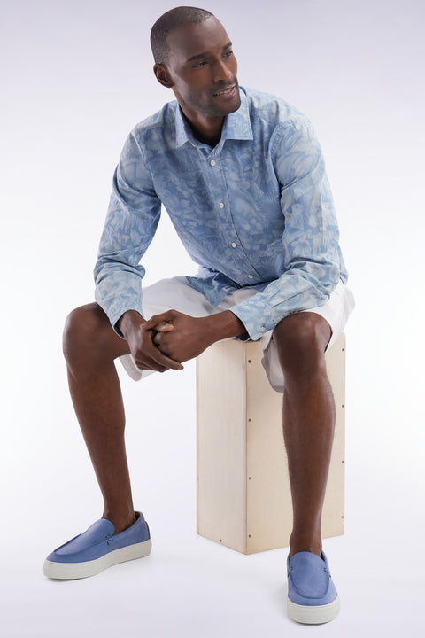 Slim-fit grey chambray printed shirt - Image 3