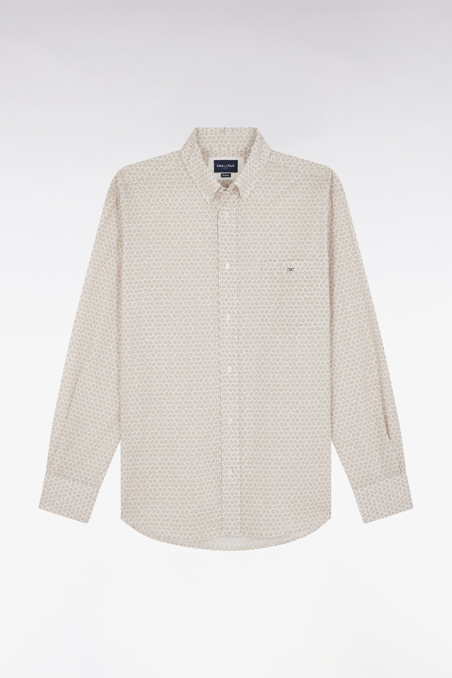 Chemise en popeline de coton à microimprimé graphique beige coupe droite