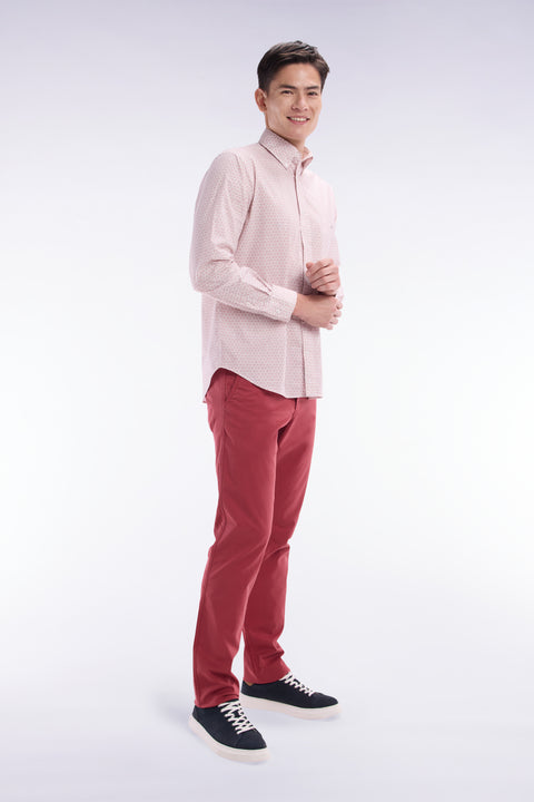 Straight-fit cotton poplin shirt with pink graphic microprint - Image 3