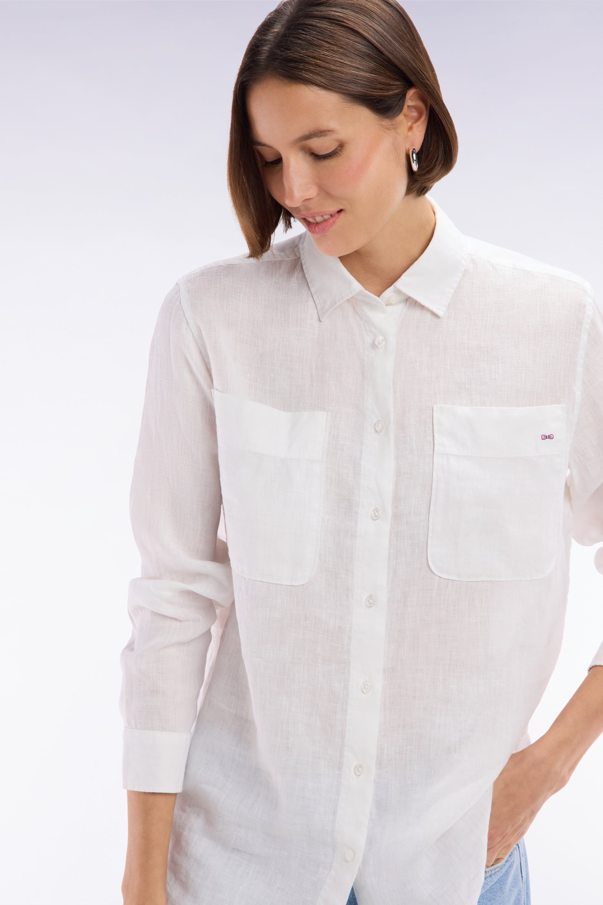 Chemise à poches plaquées en lin blanc coupe oversized