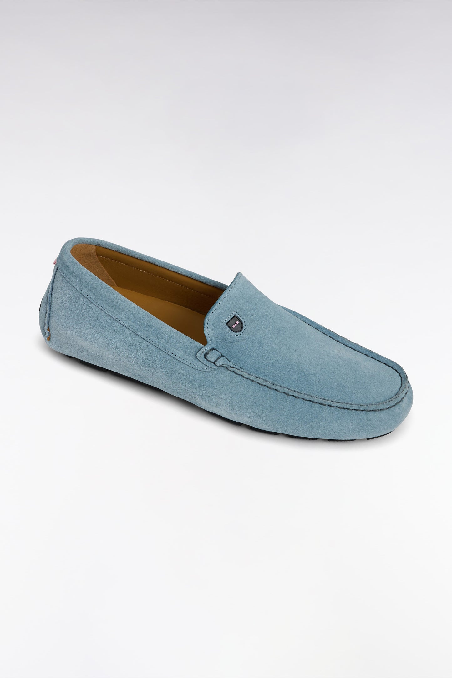 Sky blue suede leather loafers