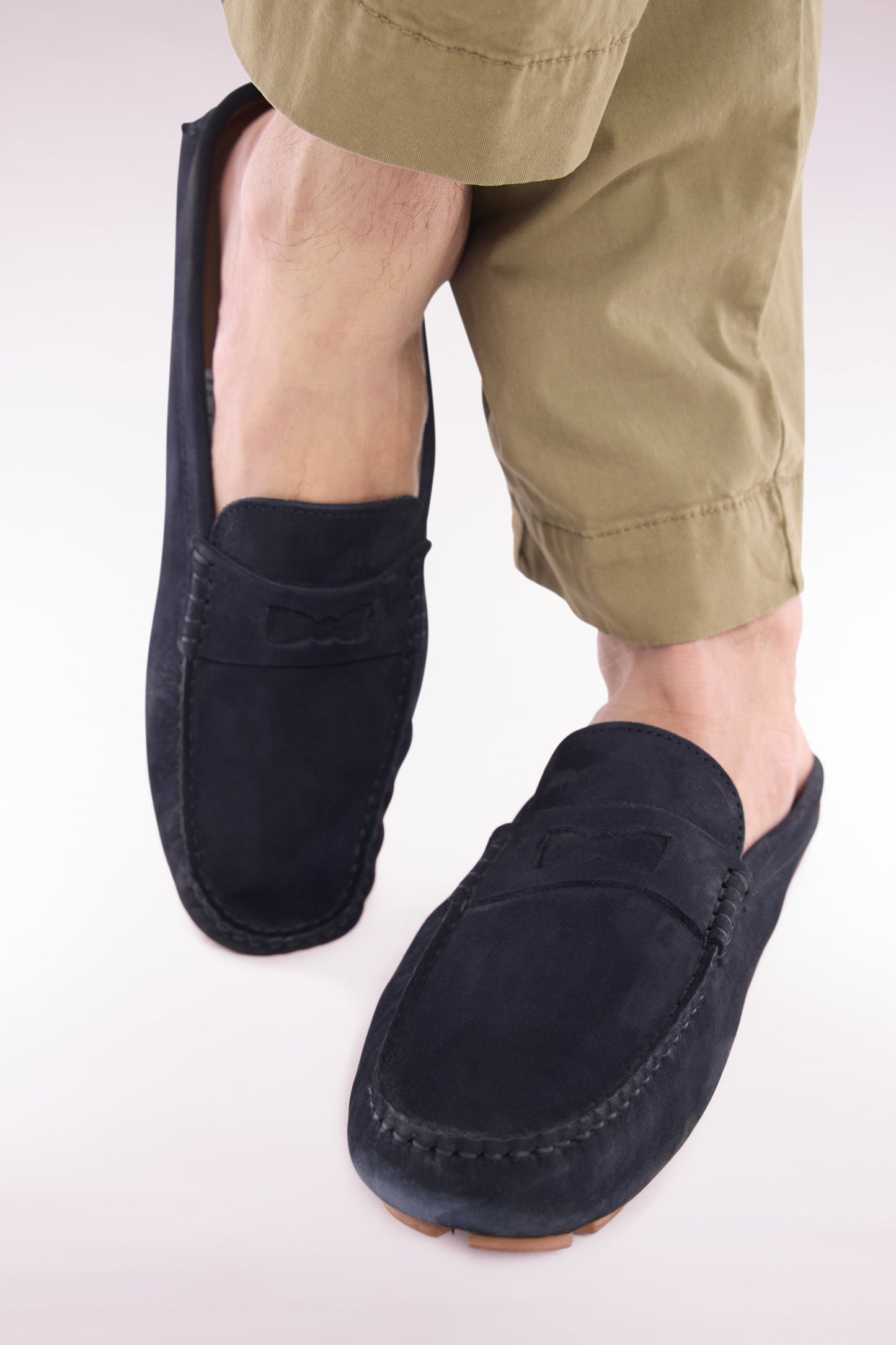 Navy suede leather loafers