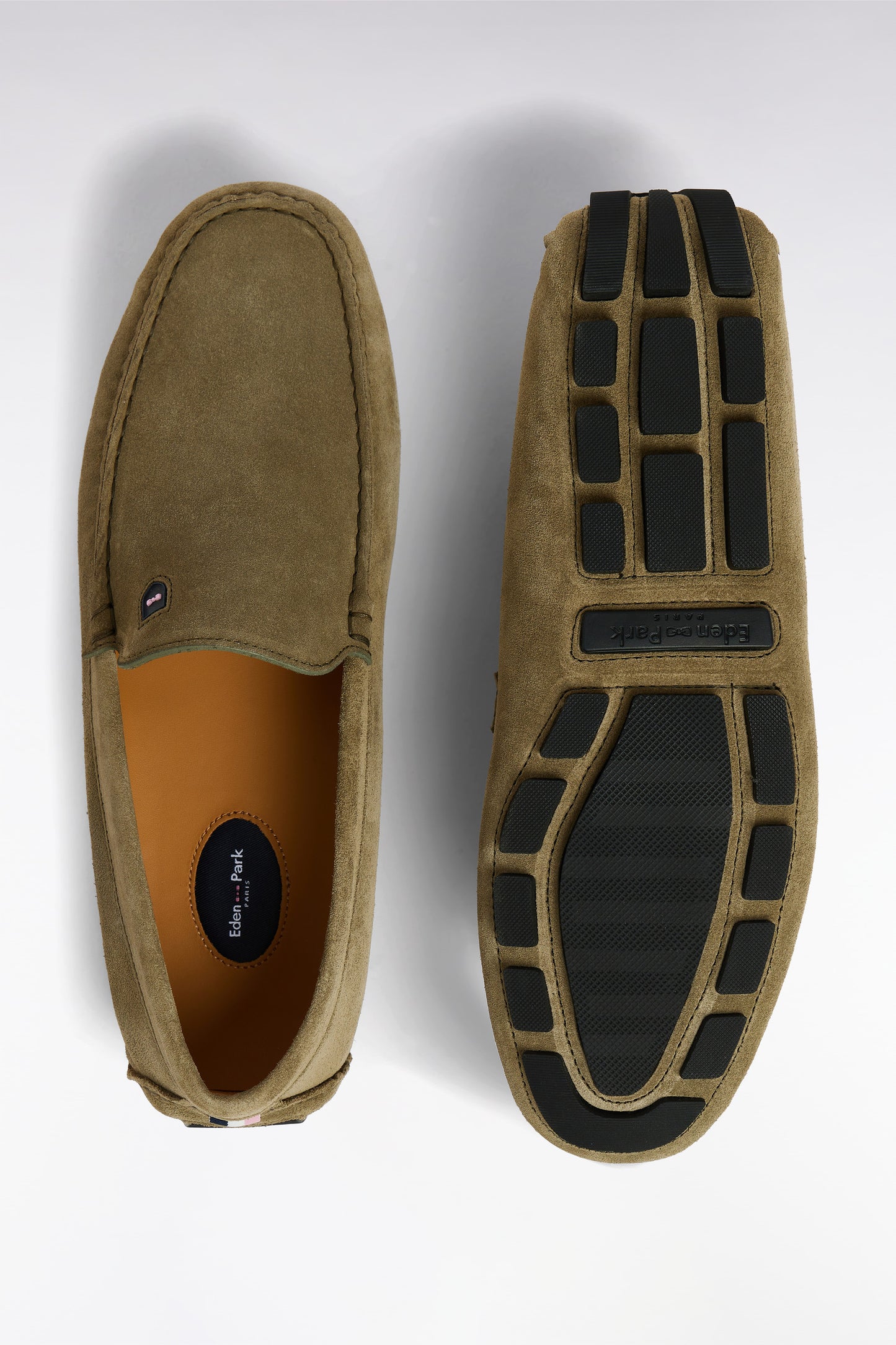 Khaki suede leather loafers