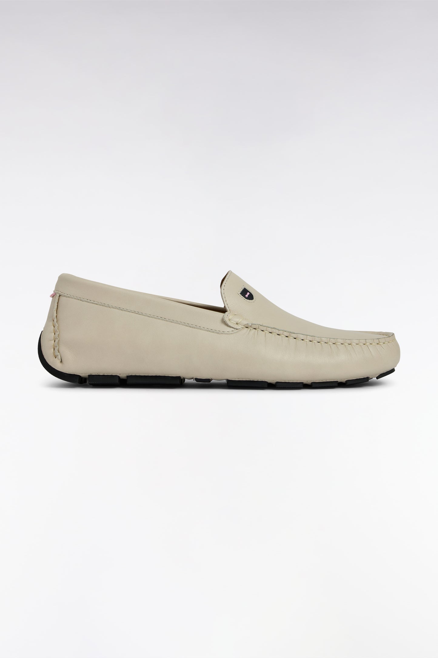 Beige split leather loafers