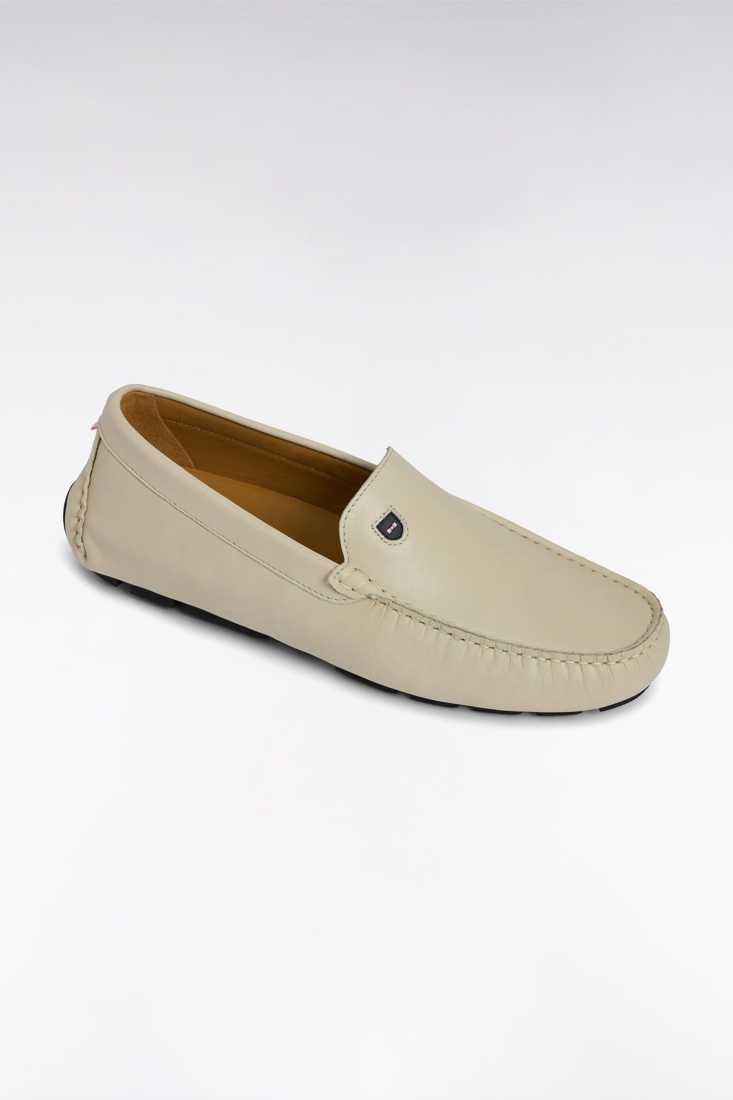 Beige split leather loafers