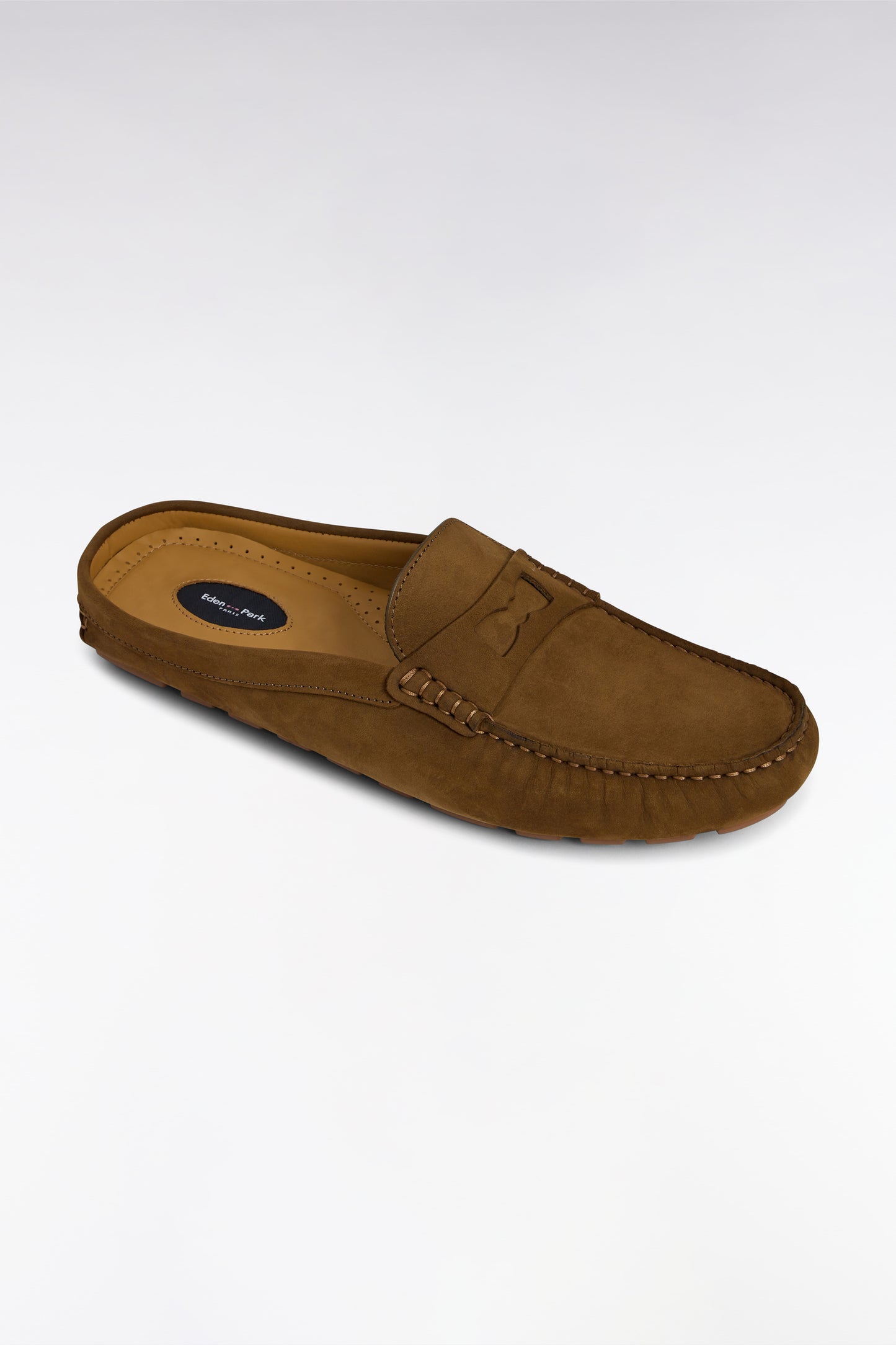 Khaki suede slipper loafers
