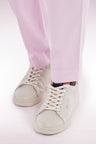 Beige leather low-top sneakers