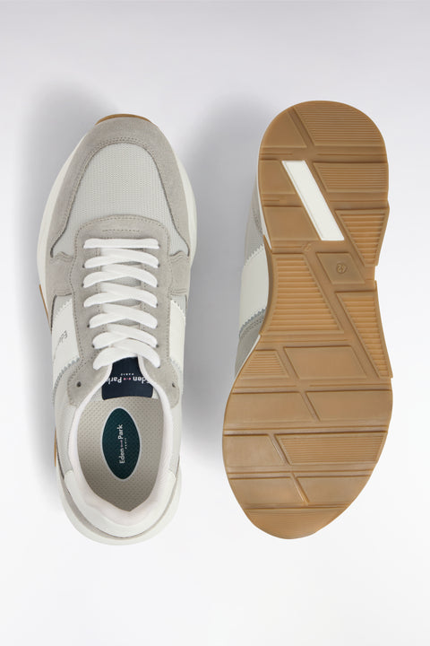 Multi-material sneakers in grey leather - Image 3