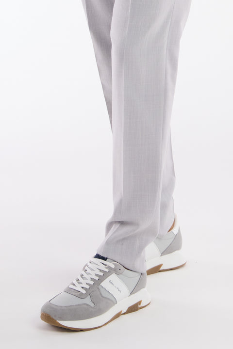 Multi-material sneakers in grey leather - Image 2