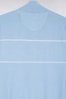 Zip-up trucker-collar cardigan in sky cotton with pink piping effect, straight cut - A SHOOTER