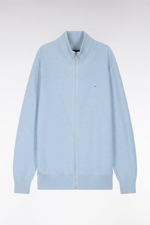 Straight-fit zipped sky blue honeycomb cotton cardigan - Image 2