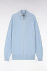 Straight-fit zipped sky blue honeycomb cotton cardigan