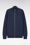 Straight-fit zipped navy honeycomb cotton cardigan