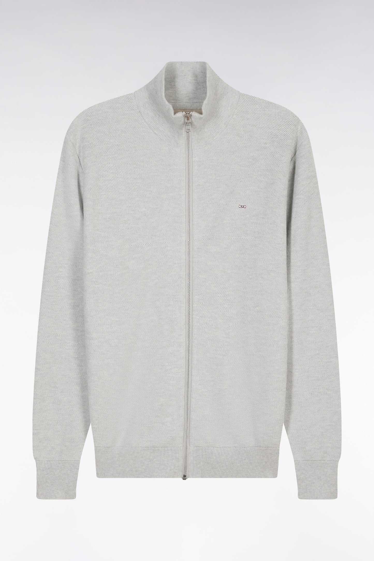 Straight-fit zipped grey honeycomb cotton cardigan