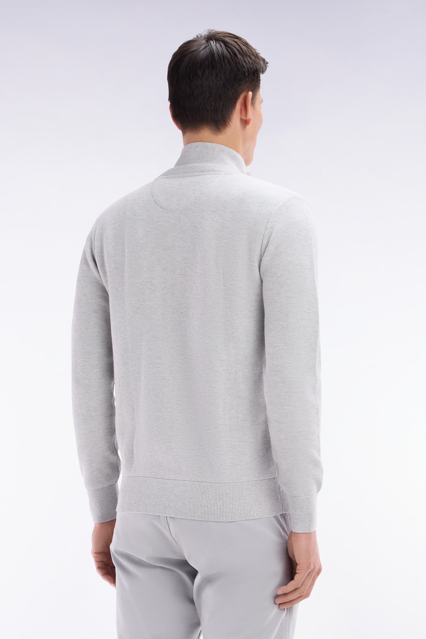 Straight-fit zipped grey honeycomb cotton cardigan