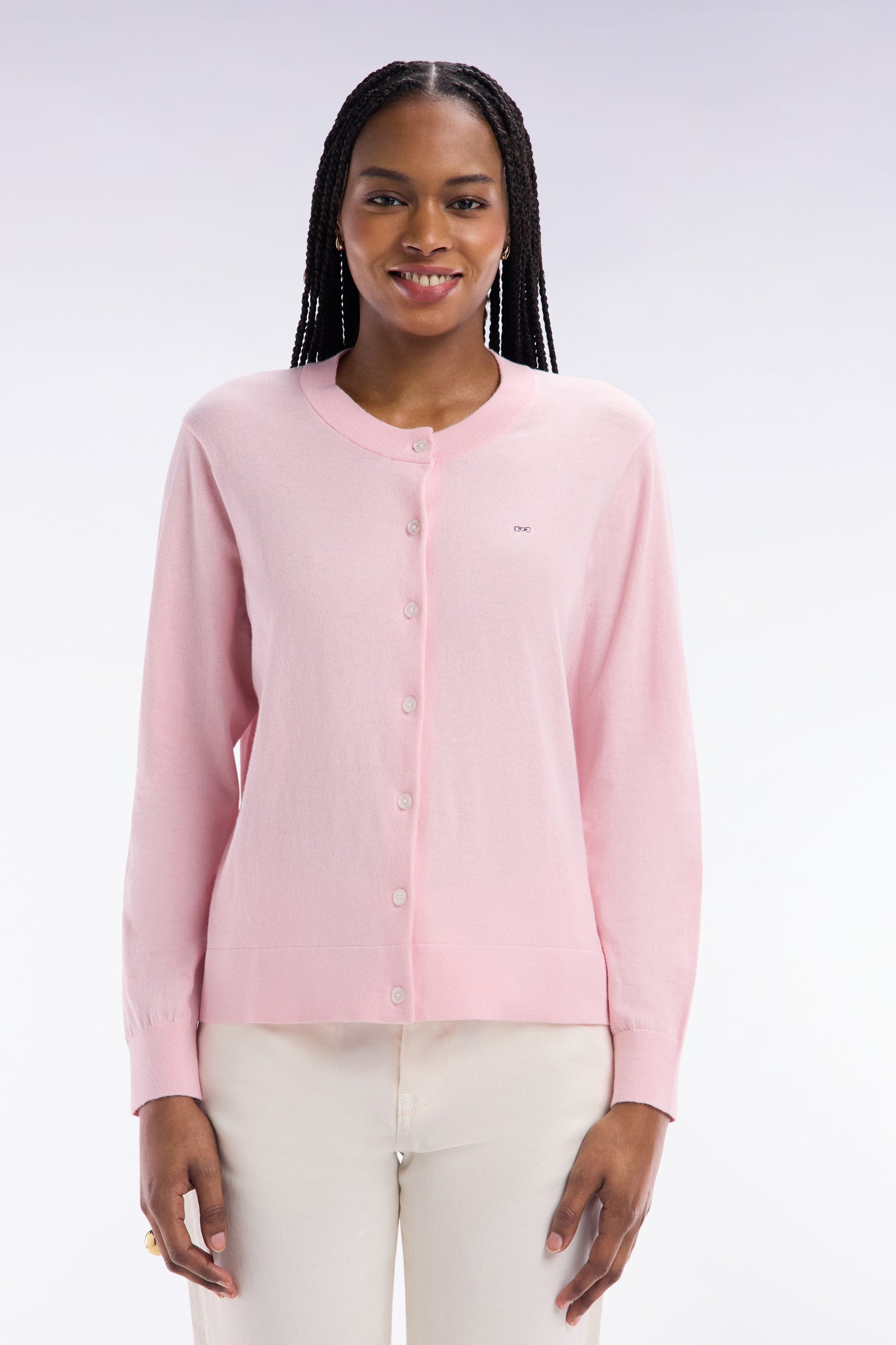 Pink relaxed-fit cardigan in cotton-silk blend