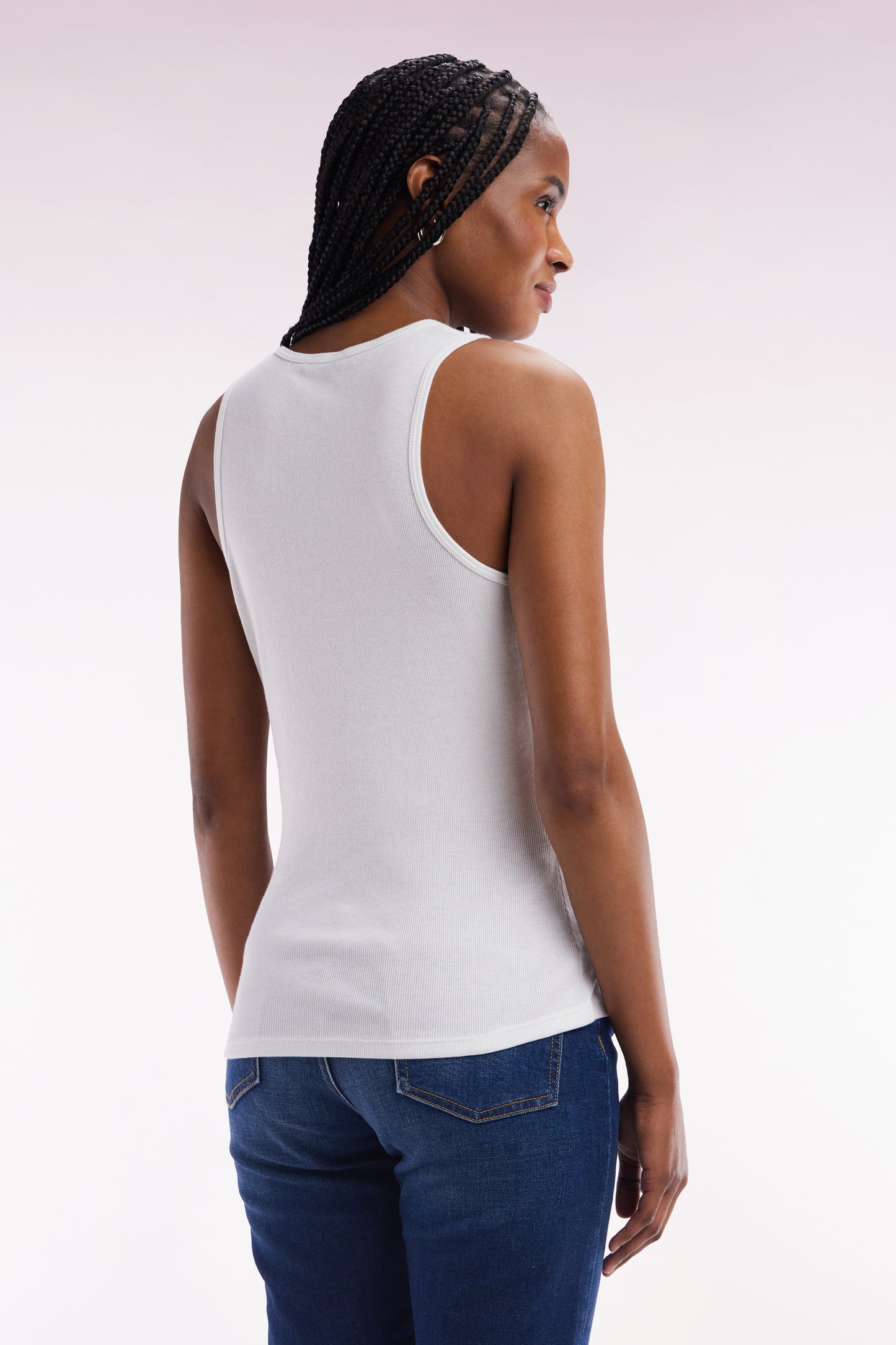 White ribbed Pima cotton tank top, slim fit