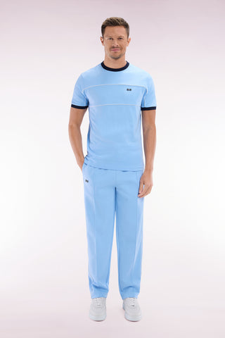 Straight-cut sky blue cotton interlock jogging pants